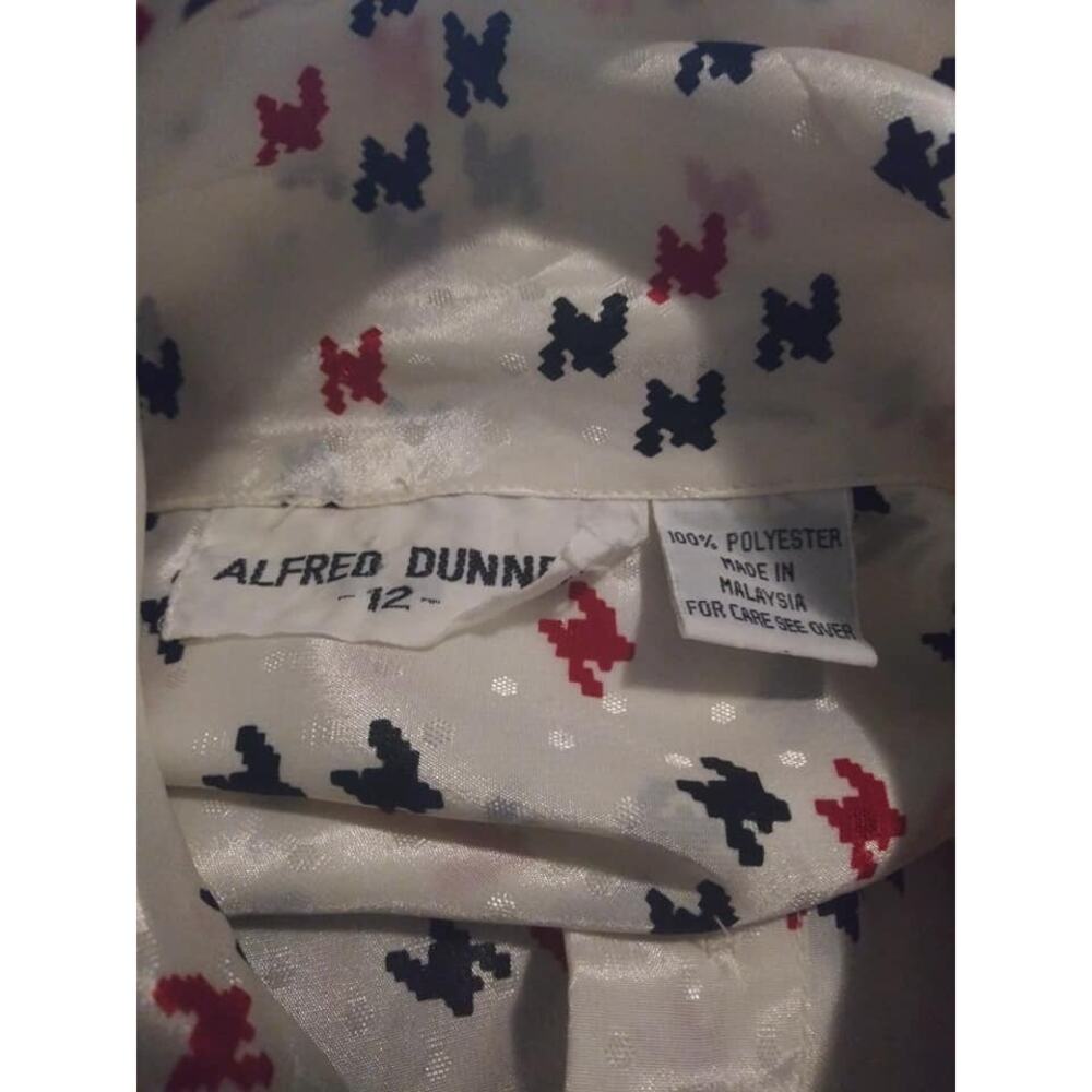 Vintage Alfred Dunner Ivory Polka Dot Houndstooth Print Bow Blouse Medium - Picture 3 of 6